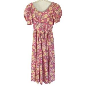 Vintage Laura Ashley Dress Womens SIZE 8 Puff Sleeve Bow Floral Cottagecore 80s